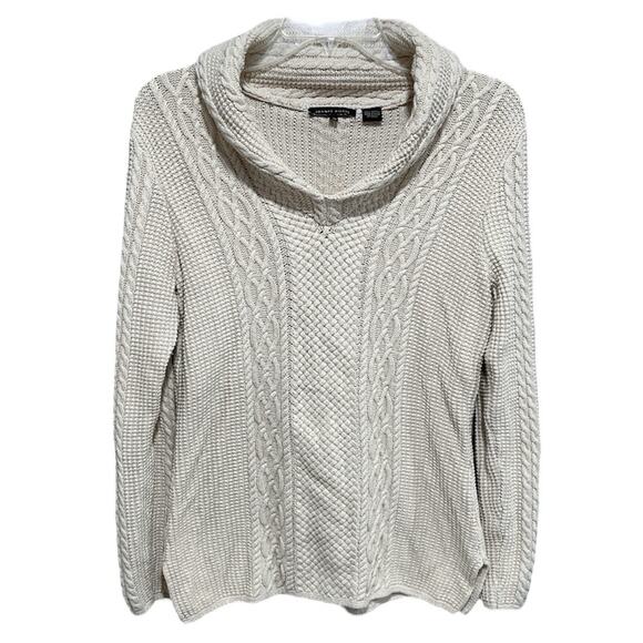 Jeanne Pierre Womens Fisherman Cable Knit Sweater Size Medium Beige Shawl Collar - Picture 1 of 4
